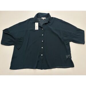 NWT Women's Molly Bracken Duck Blue Woven Shirt Puffy Cuff Size Large